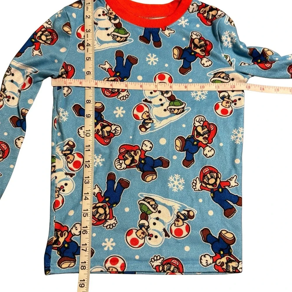 Super Mario Boys Pajama Set Size 10 Snug Fit Long Sleeve Top & Pants Winter Snow